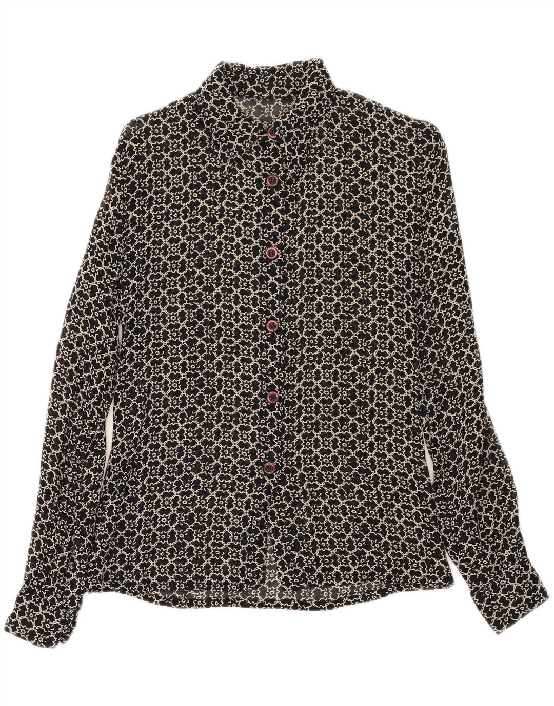 VINTAGE Womens Shirt Blouse UK 12 Medium Black Floral Vintage Vintage and Second-Hand Vintage from Messina Hembry 