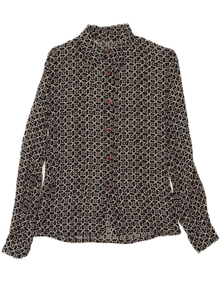 VINTAGE Womens Shirt Blouse UK 12 Medium Black Floral Vintage Vintage and Second-Hand Vintage from Messina Hembry 