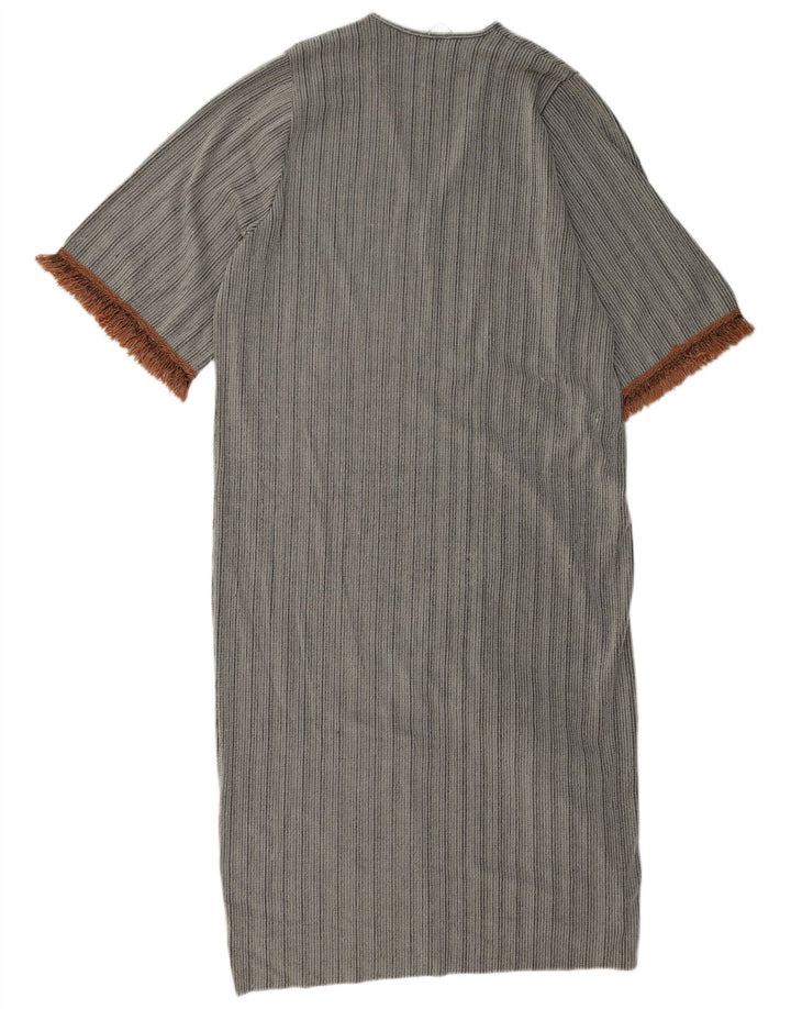 Zara Dame Maxi Oversized Shift Dress UK 10 Small Gråstribet Polyester