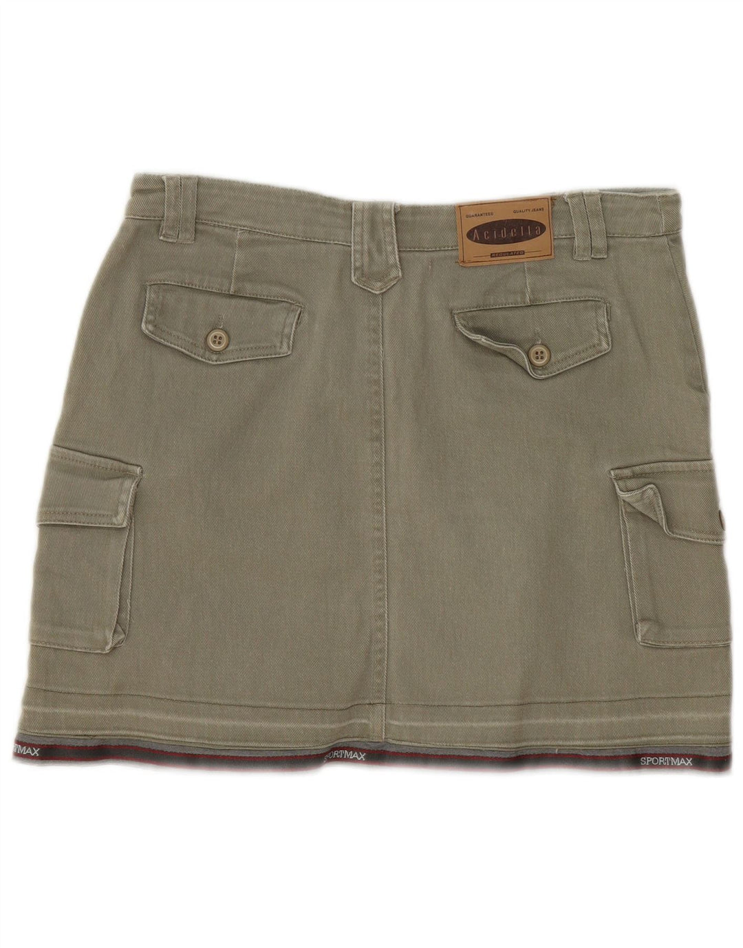 Vintage dame mini cargo nederdel IT 44 Medium W30 Khaki stribet bomuld