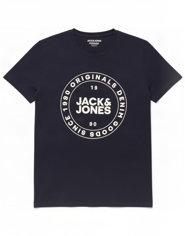 Jack & Jones Herre Regular Fit Grafisk T-shirt Top Large Navy Blue Cotton