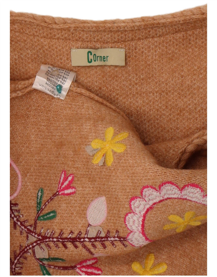 Hjørne Dame Grafisk Åben Cardigan Sweater UK 12 Medium Beige Floral