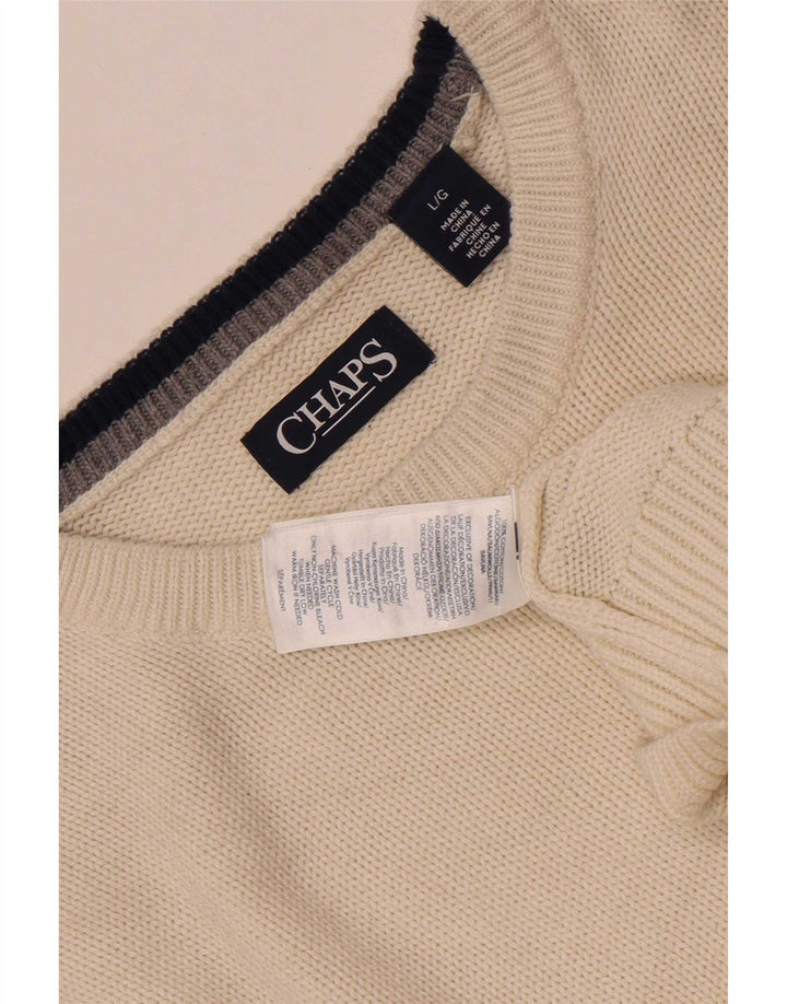 Chaps Herre Crew Neck Jumper Sweater Large Off White Bomuld