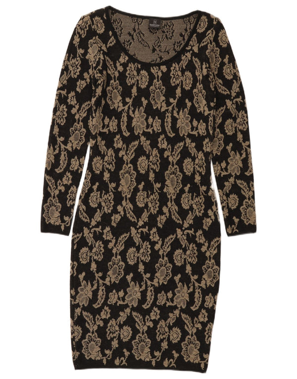 Madeleine Dame Langærmet Bodycon Kjole UK 8 Small Black Floral Wool
