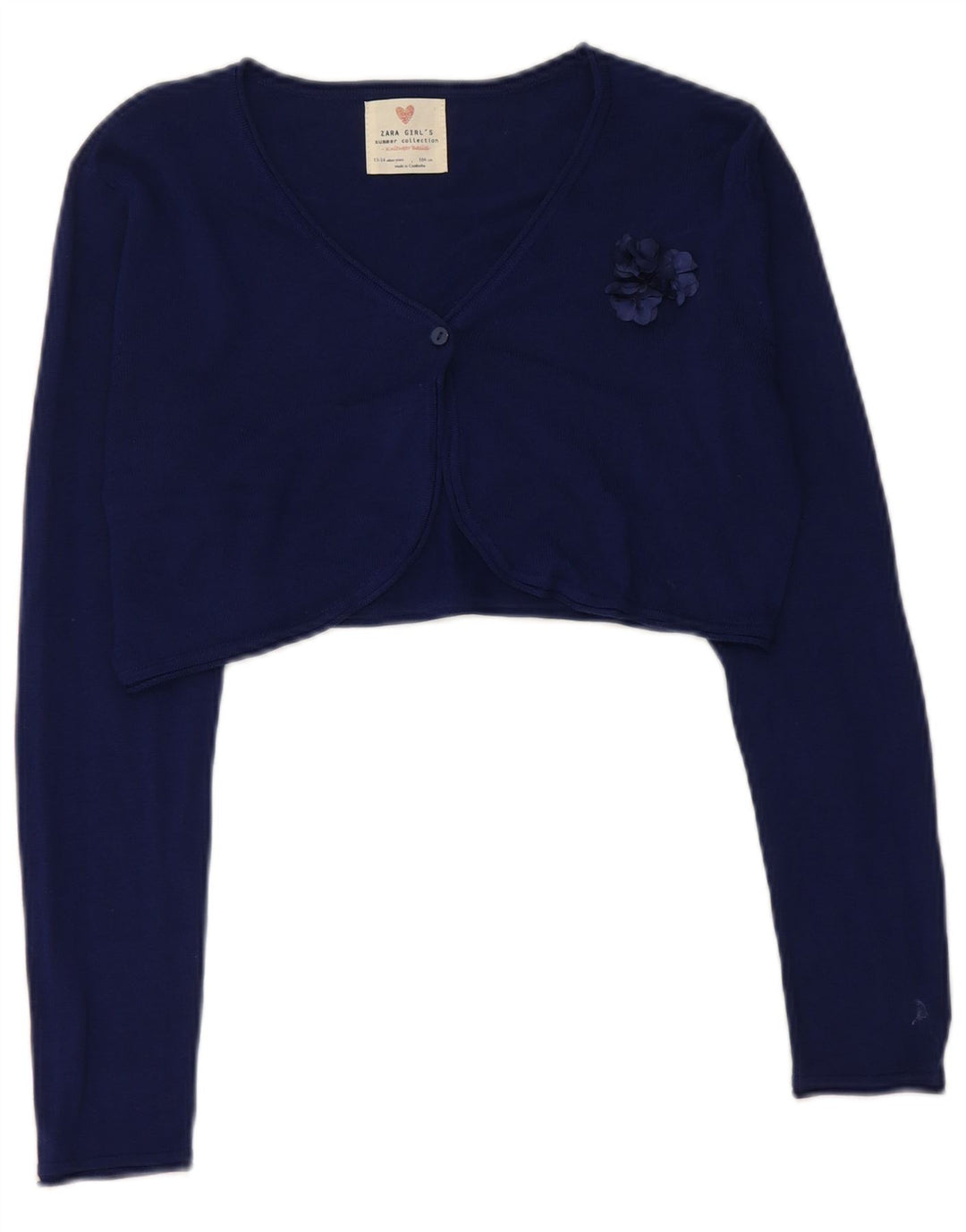 ZARA Girls Crop Cardigan Sweater 13-14 år Navy Blue Floral