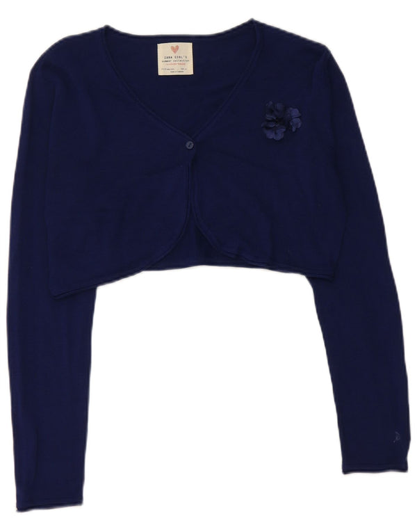 ZARA Girls Crop Cardigan Sweater 13-14 år Navy Blue Floral