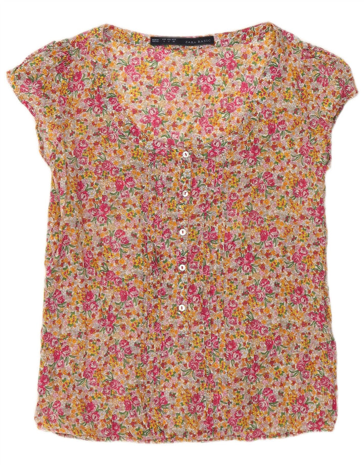 Zara Dame Kortærmet Bluse Top UK 8 Small Multicolored Floral