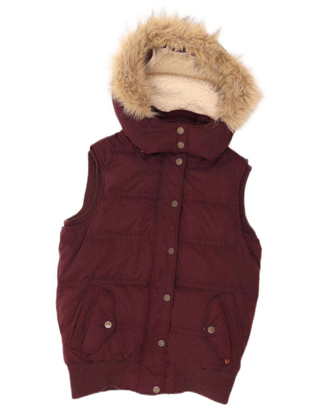Fat Face Dame Hætte Polstret Gilet UK 8 Small Bourgogne Polyester