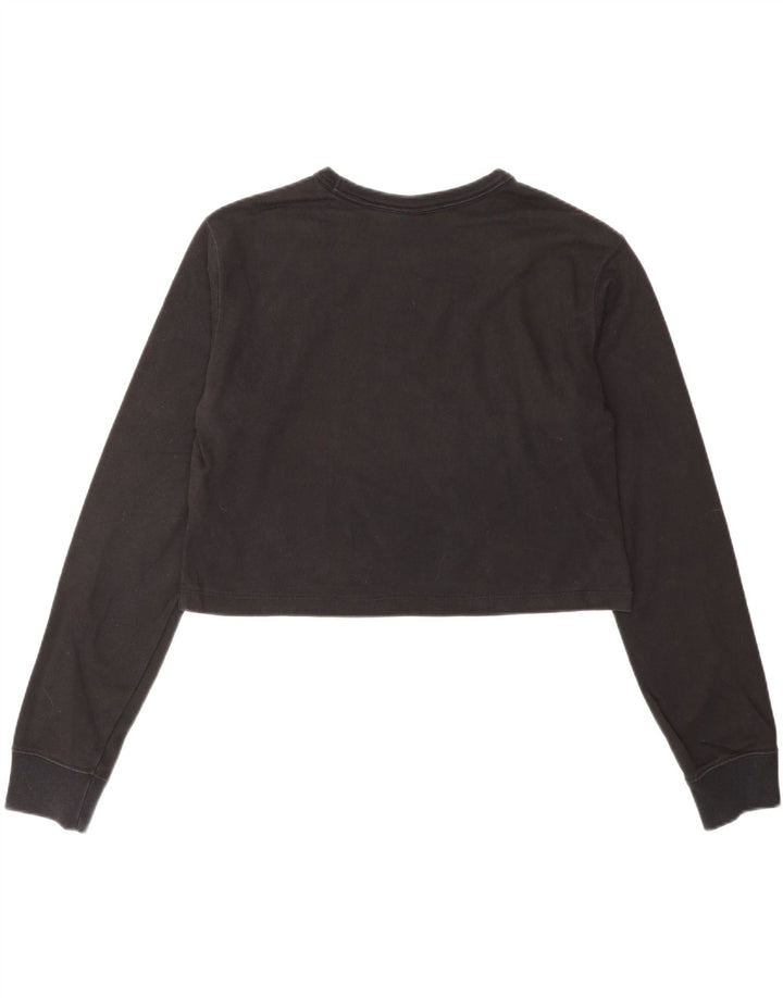 CHAMPION Dame Crop Grafisk Top Langærmet UK 12 Medium Sort Bomuld