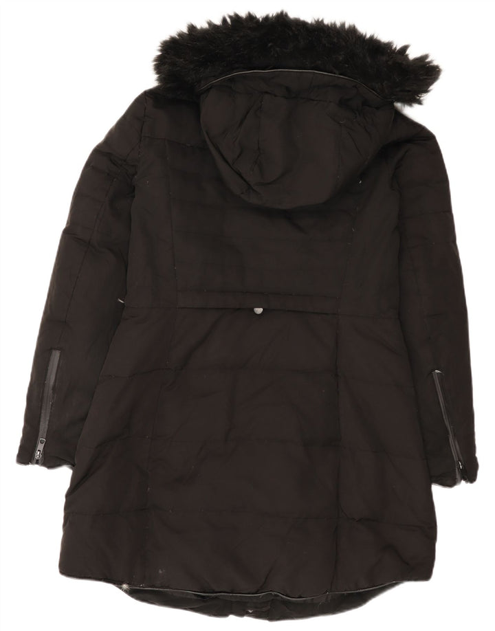Zara Dame Hætte Polstret Frakke UK 14 Large Black