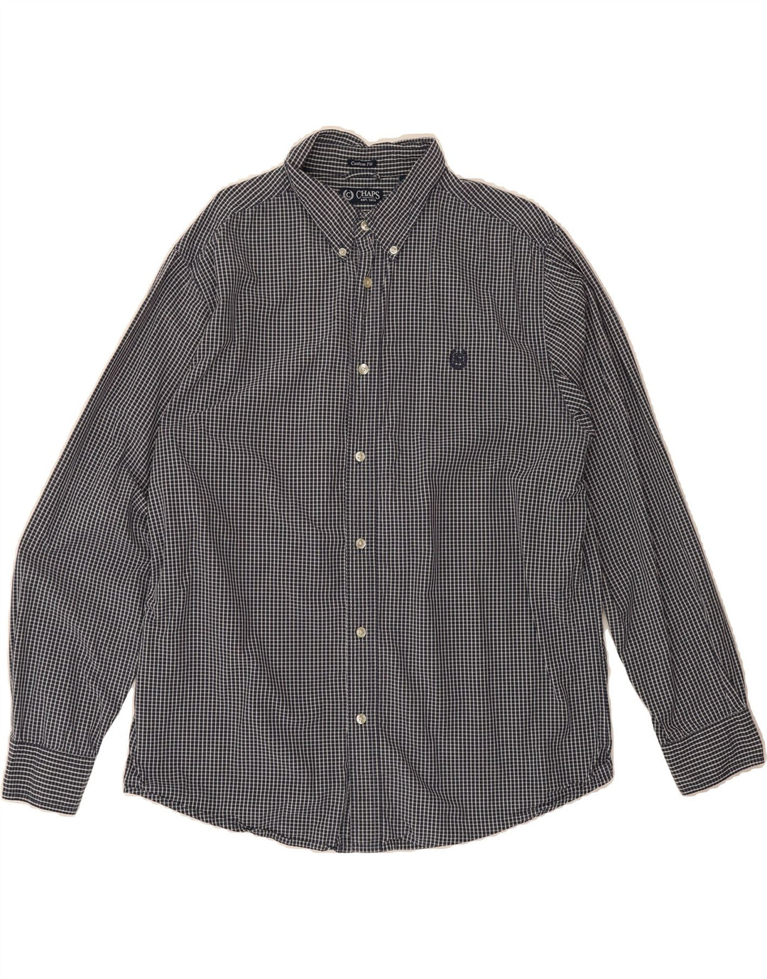 CHAPS Mens Big & Tall Custom Fit Shirt XL Navy Blue Check Cotton Vintage Chaps and Second-Hand Chaps from Messina Hembry 
