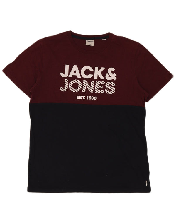 Jack & Jones Herre grafisk T-shirt Top XL Burgundy Colourblock Bomuld