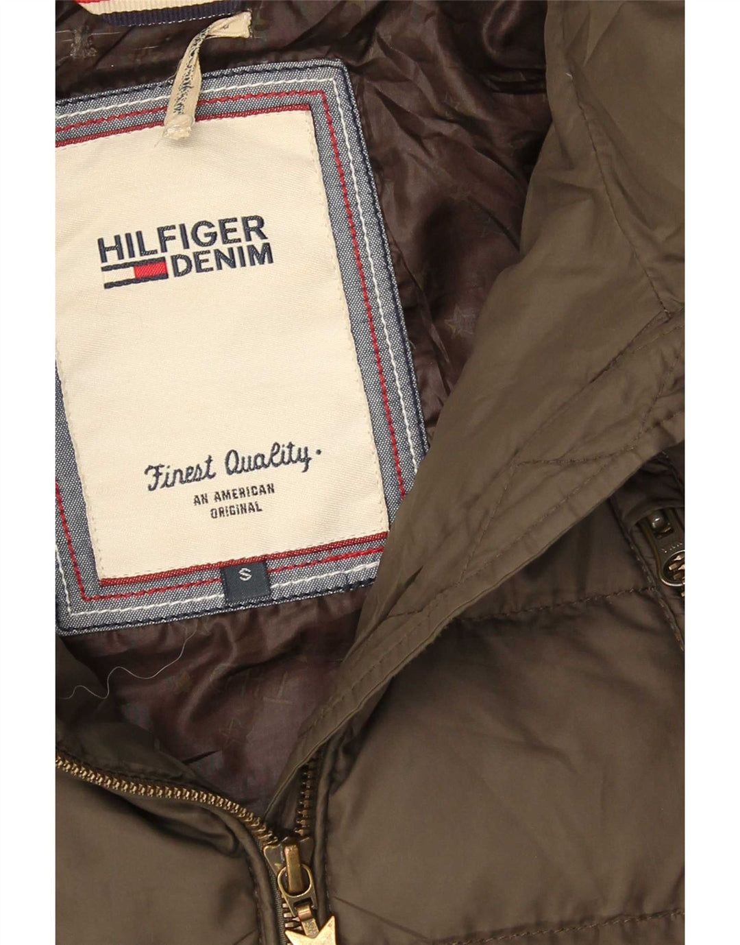Tommy Hilfiger Dame Hætte Polstret Frakke UK 10 Small Khaki Polyester