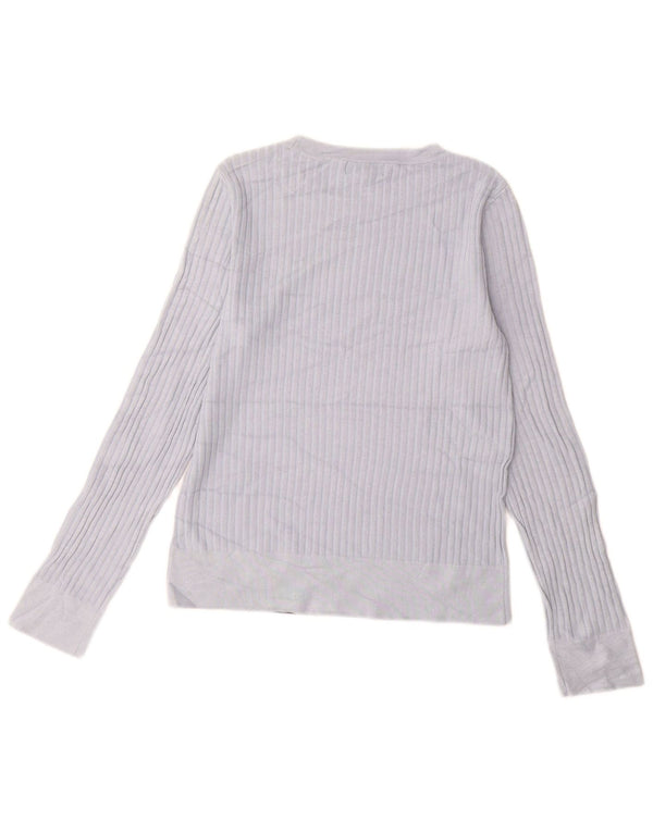 Calvin Klein Jeans Dame Grafisk Boat Neck Jumper Sweater UK 10 Small Blue