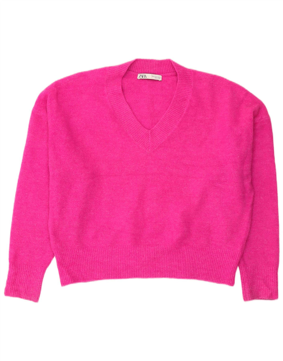 Zara Womens Oversized V-hals sweater UK 14 Medium Pink Akryl