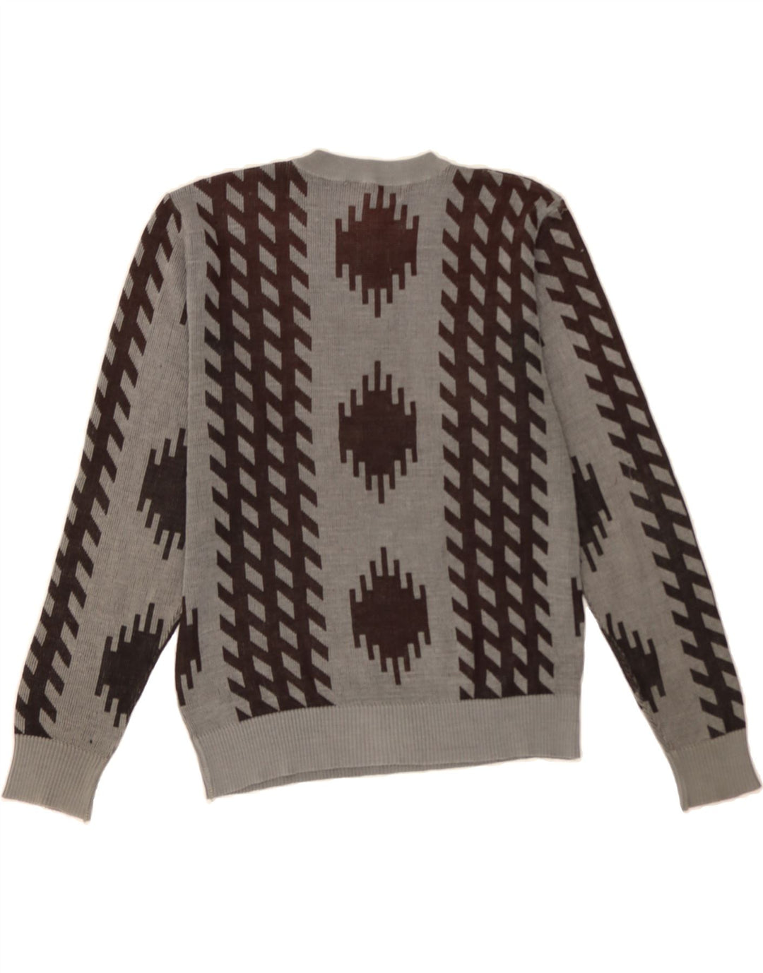 VINTAGE Mens Crew Neck Jumper Sweater Small Grey Argyle/Diamond Vintage Vintage and Second-Hand Vintage from Messina Hembry 