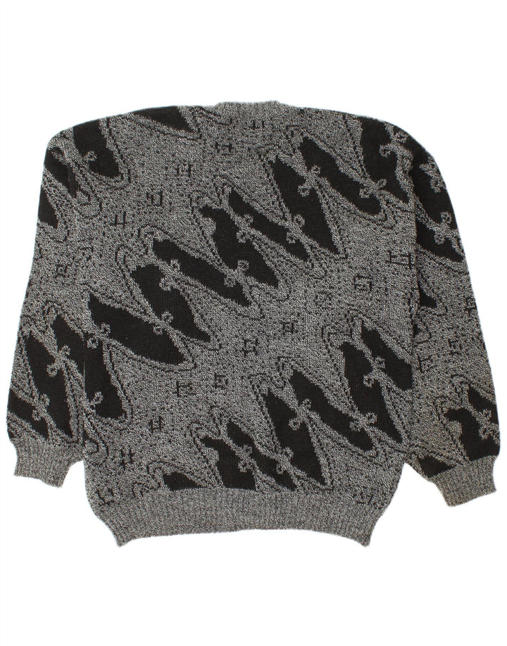 Vintage herre rund hals sweater stor grå geometrisk