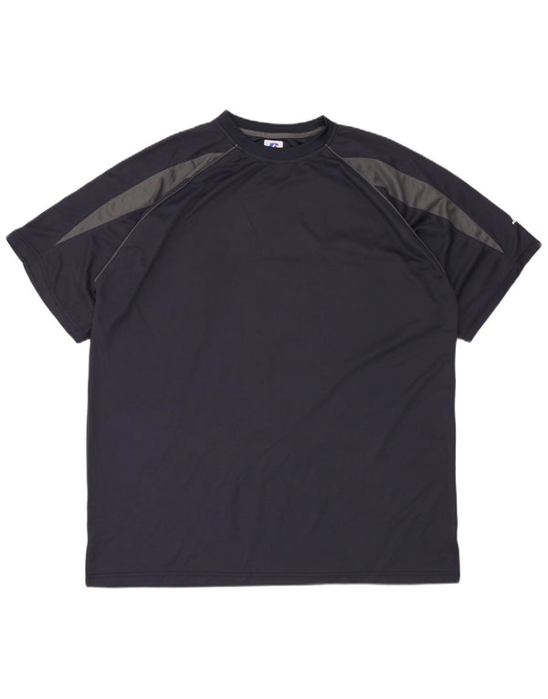 RUSSELL ATHLETIC Herre høj T-shirt Top 2XL Marineblå Colourblock Polyester
