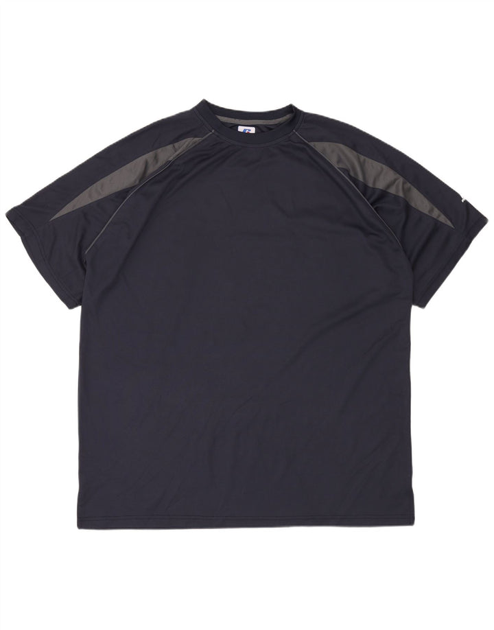 RUSSELL ATHLETIC Herre høj T-shirt Top 2XL Marineblå Colourblock Polyester