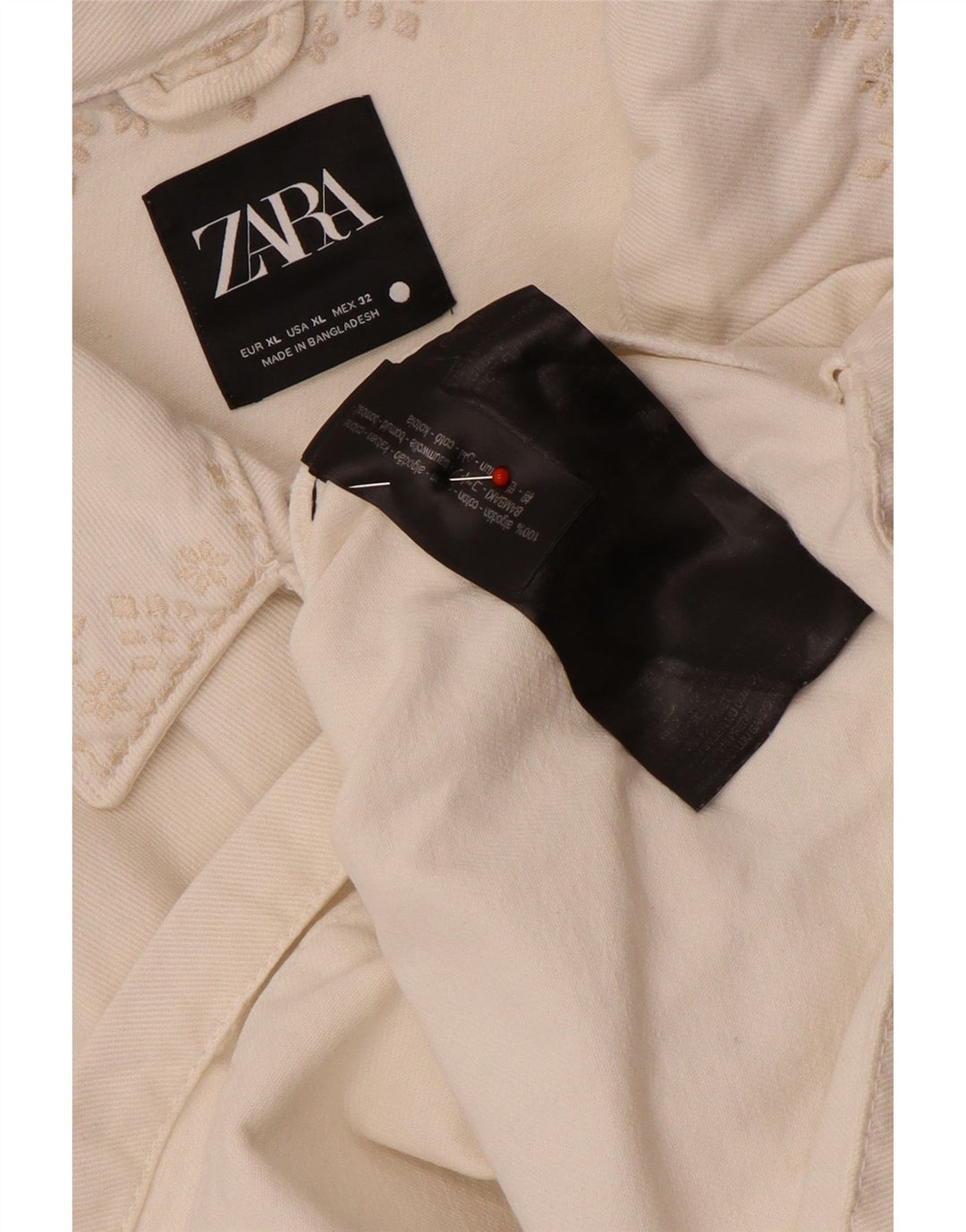 Zara Dame denimjakke UK 18 XL Hvid Blomsterbomuld
