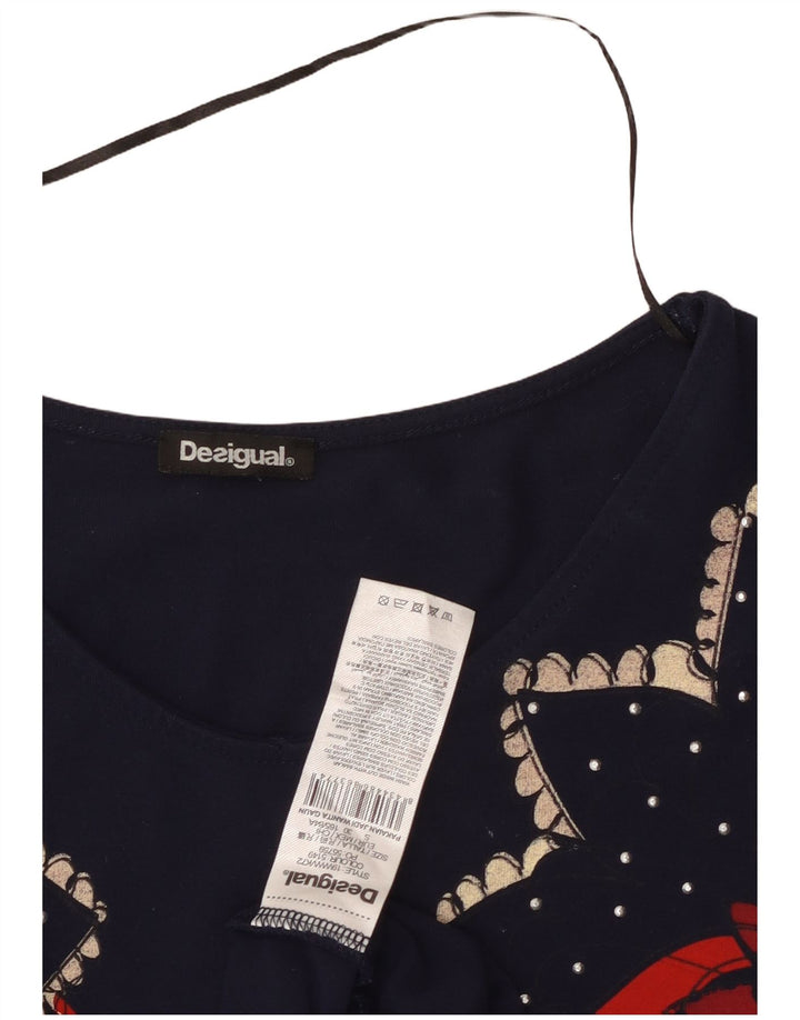 DESIGUAL Kvinder A-Line Kjole UK 8 Small Navy Blue Floral Viscose