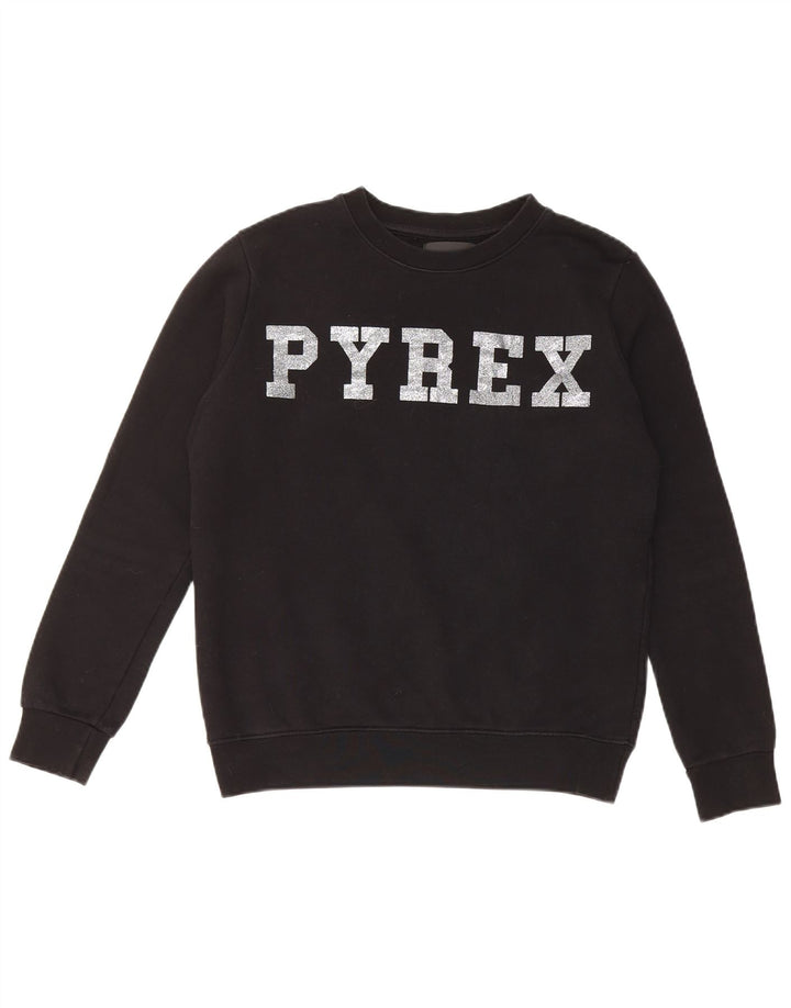 Pyrex Womens Grafisk Oversized Sweatshirt Jumper UK 10 Small Black Bomuld