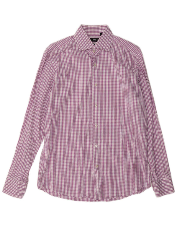Hugo Boss Herre Regular Fit skjorte str. 41 16 Large Pink Ternet Bomuld