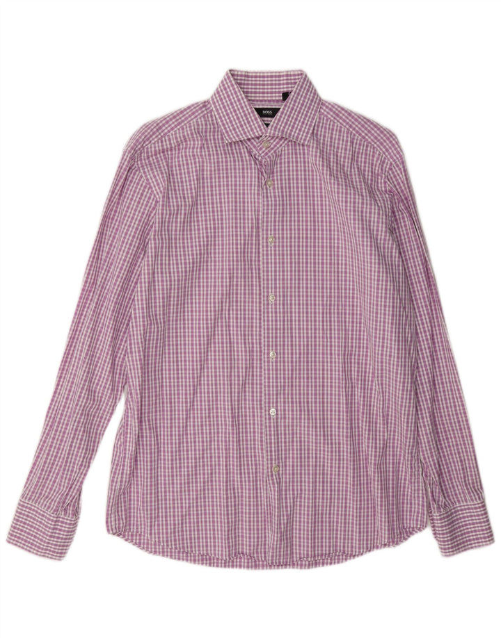 Hugo Boss Herre Regular Fit skjorte str. 41 16 Large Pink Ternet Bomuld
