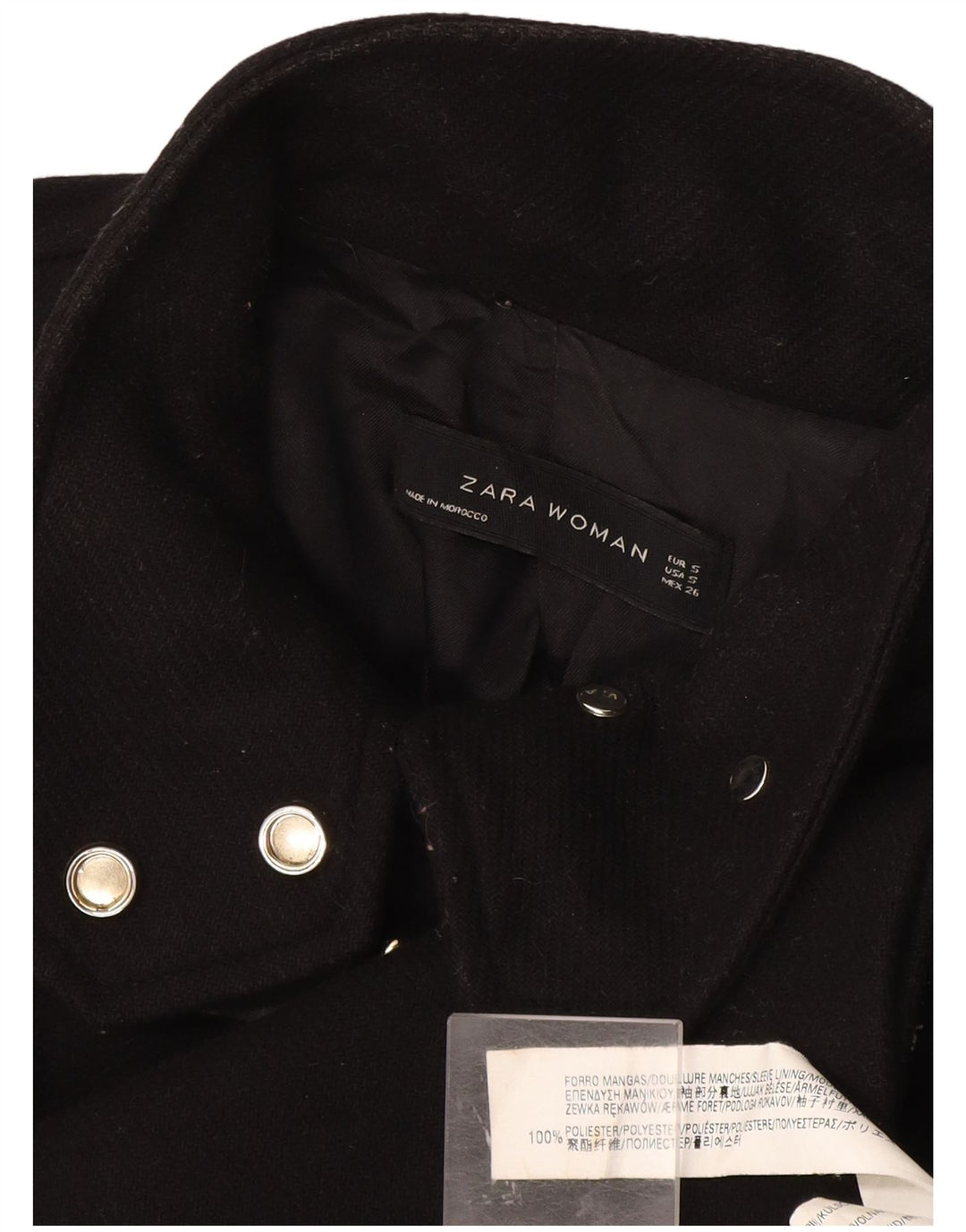 Zara Dame Overfrakke UK 10 Lille Sort Polyester