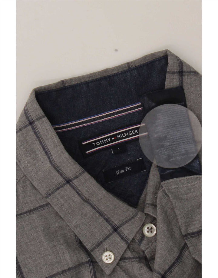 Tommy Hilfiger Herre Slim Fit skjorte Stor grå ternet bomuld