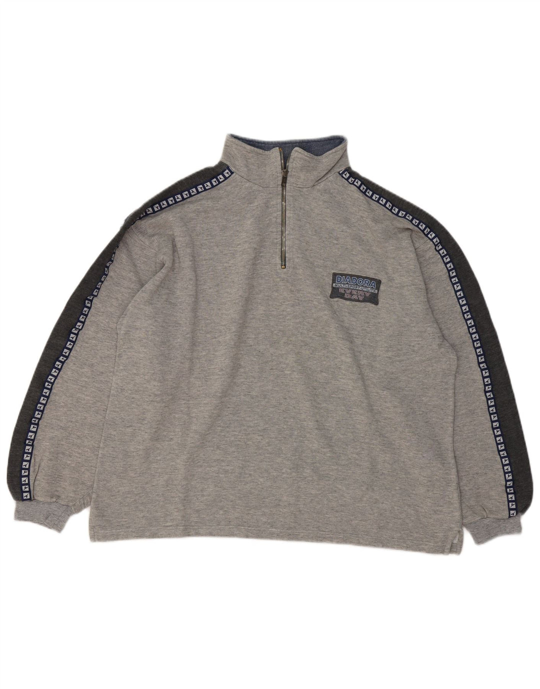 Diadora Herre grafisk sweatshirt med lynlåshals, stor grå farveblok