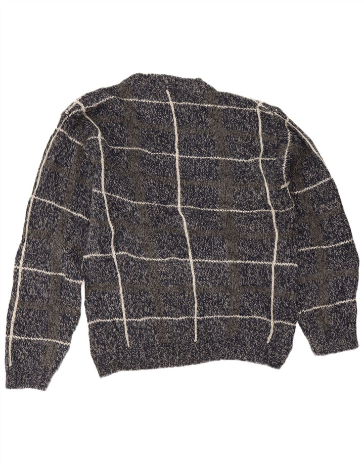 Eddie Bauer Herre Crew Neck Jumper Sweater Medium Navy Blue Check Wool