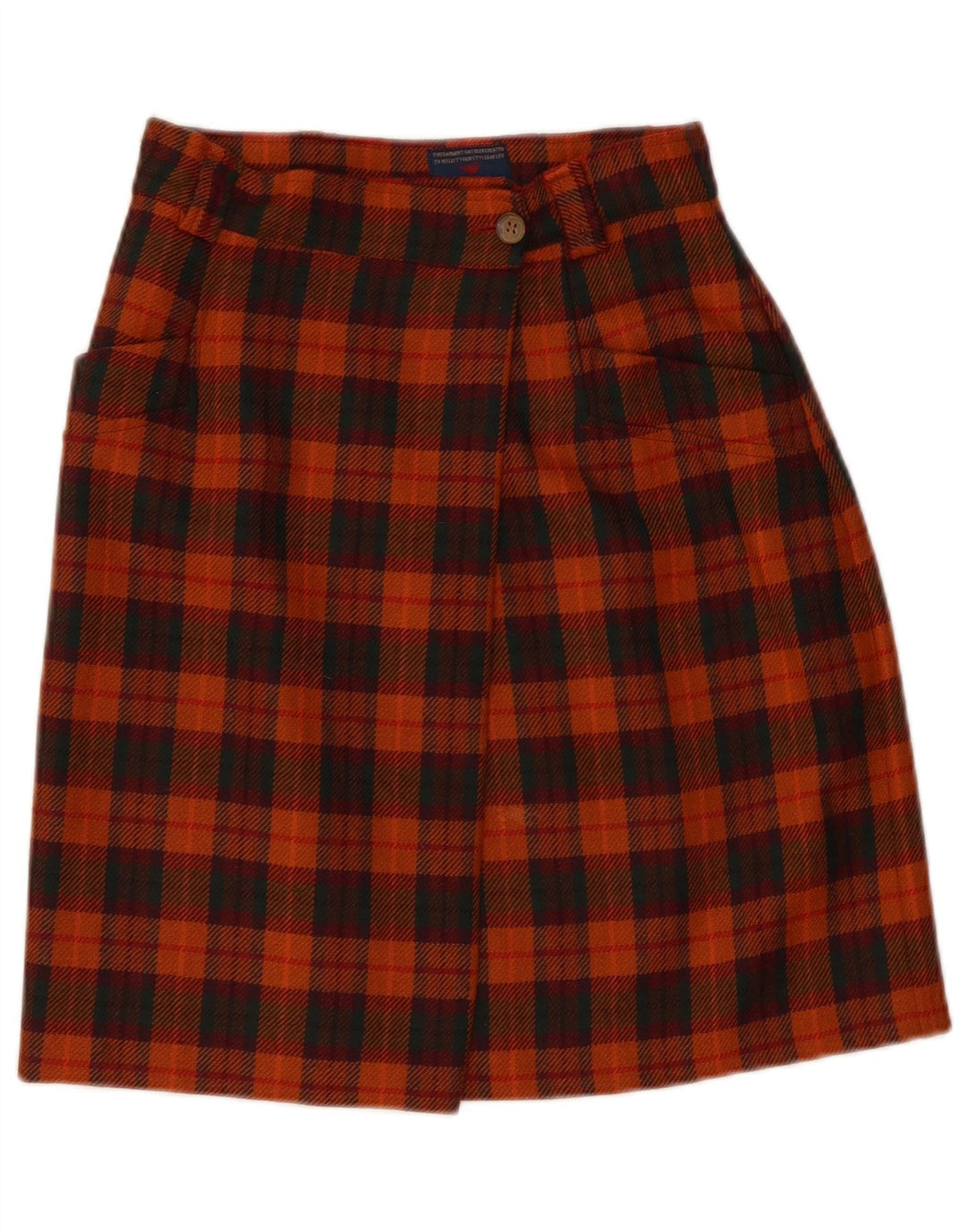 Vintage slå-om nederdel til kvinder IT 42 Medium W28 Orange ternet uld