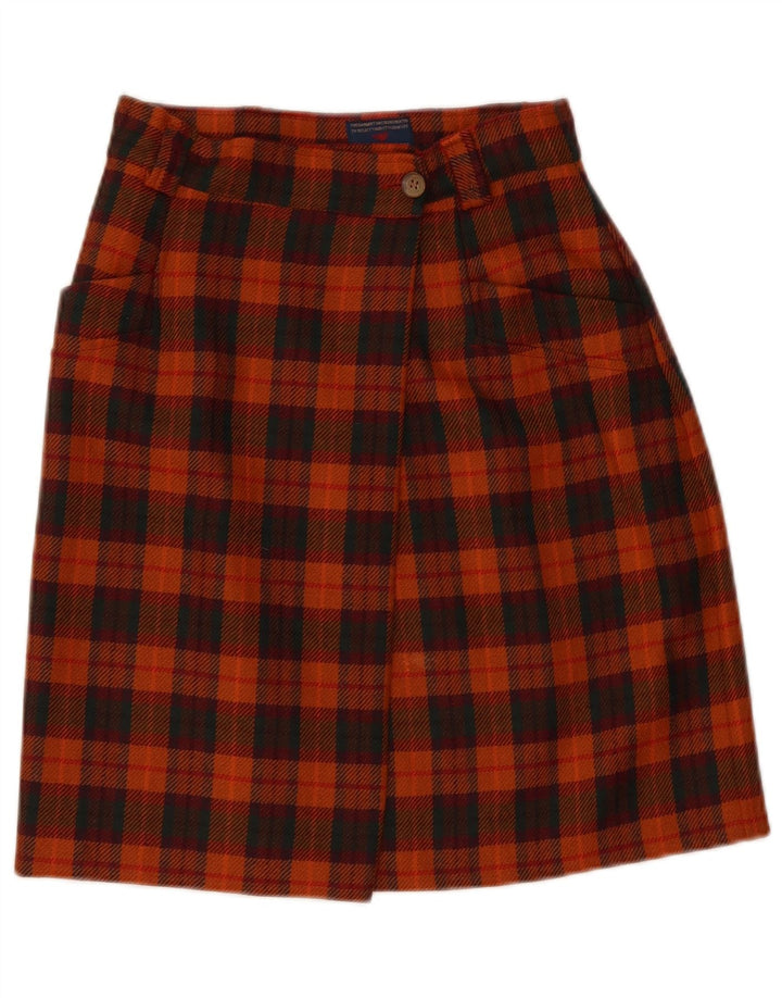 Vintage slå-om nederdel til kvinder IT 42 Medium W28 Orange ternet uld