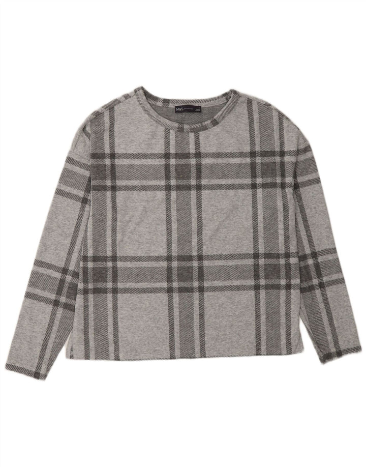 Marks & Spencer Dame Oversized Top Langærmet UK 10 Small Grey Plaid