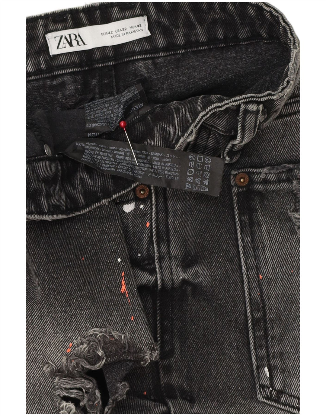 ZARA Distressed Denim Shorts til mænd EU 42 Large W32 Grå Bomuld