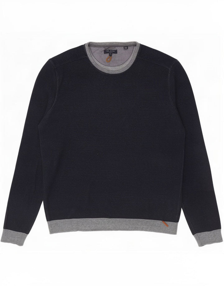 Ted Baker Herre Crew Neck Jumper Sweater Størrelse 5 XL Navy Blue Colourblock