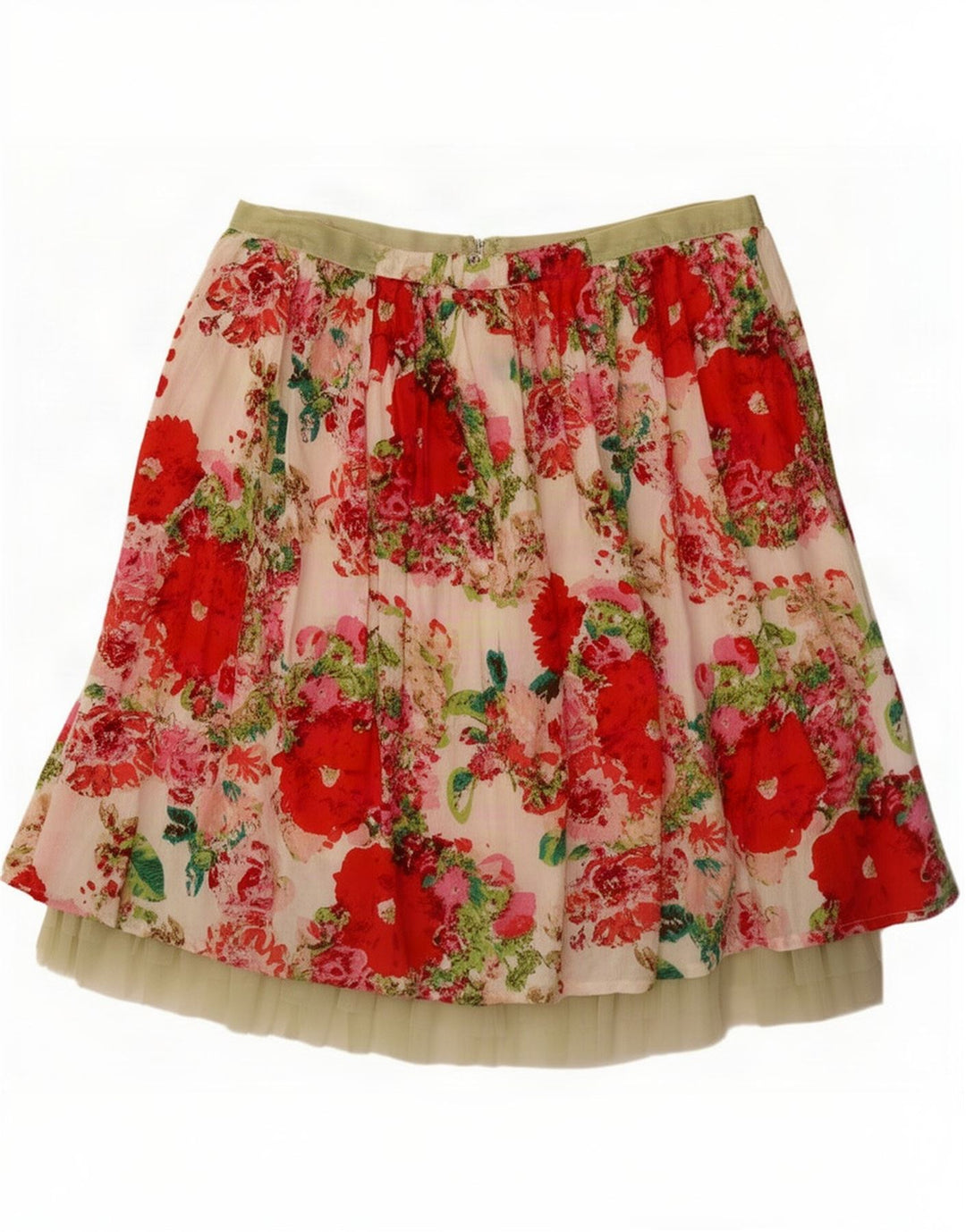 Vintage A-line nederdel til kvinder Medium W30 Beige Blomsterbomuld