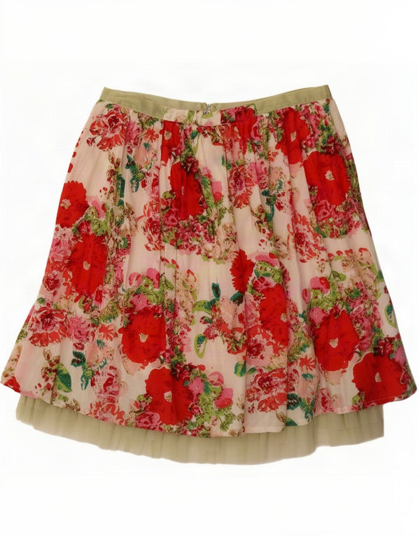 Vintage A-line nederdel til kvinder Medium W30 Beige Blomsterbomuld