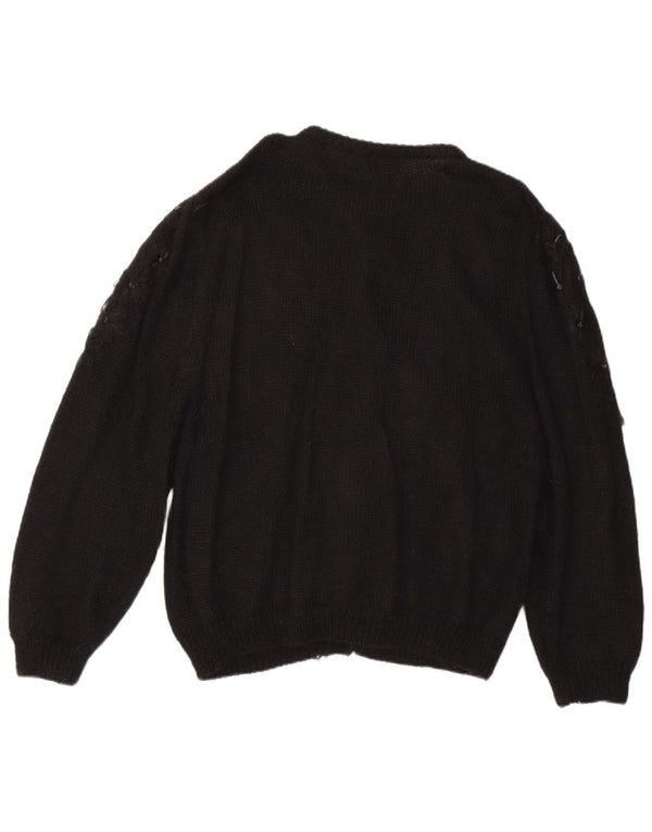 Vintage Kvinders Oversized Cardigan Sweater UK 16 Large Black Floral