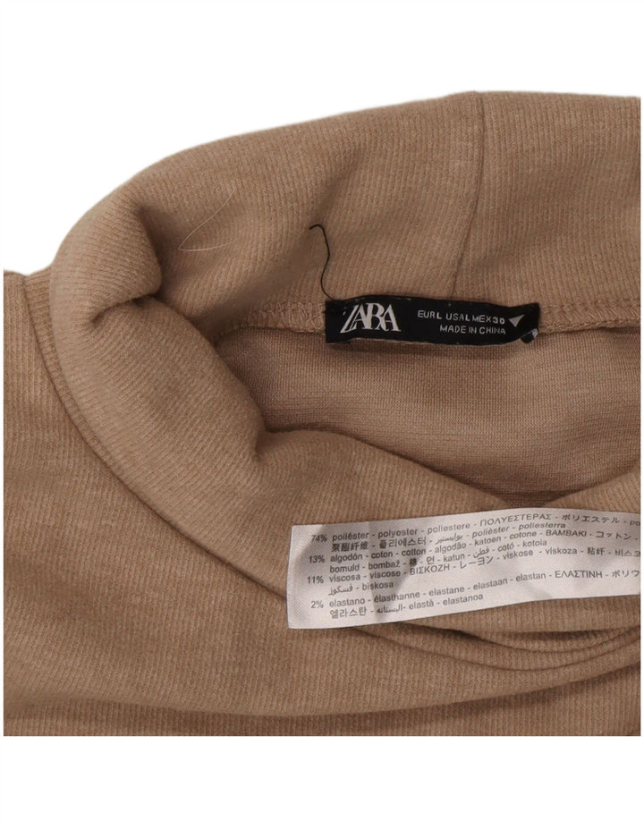 Zara Dame Roll Neck Jumper Sweater UK 16 Large Beige Polyester