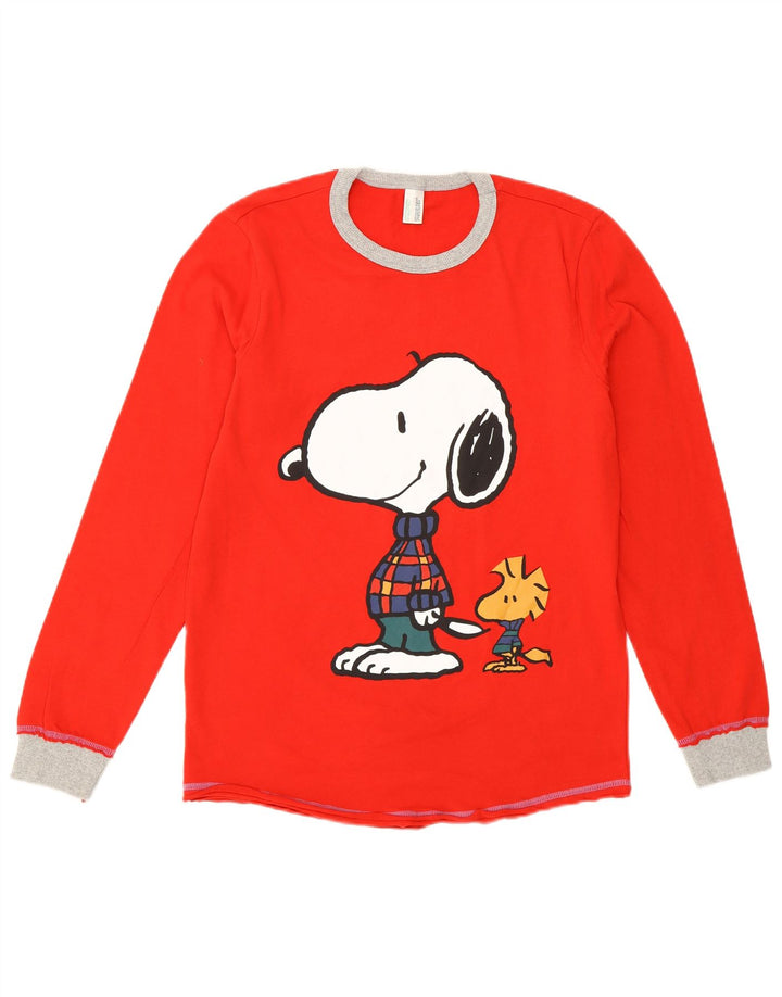 BENETTON Dame Peanuts Grafisk Top Langærmet UK 14 Medium Red Cartoon