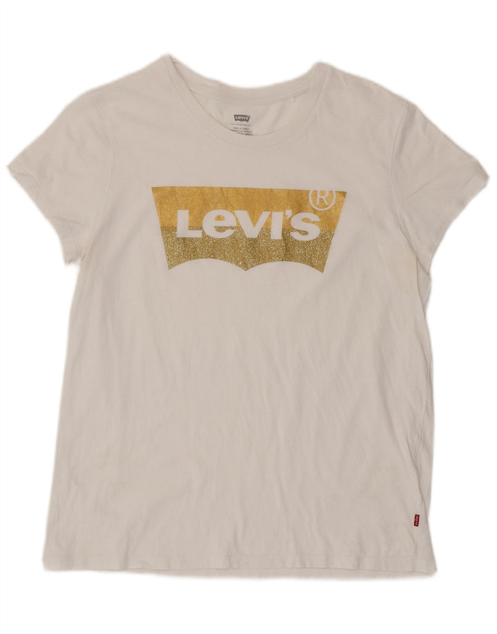 LEVI'S Grafisk T-Shirt Top til kvinder DK 16 Stor Hvid