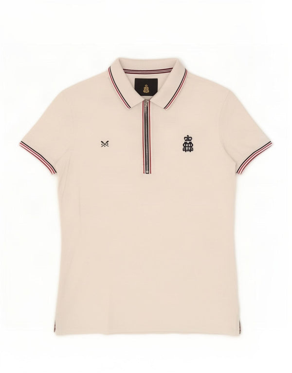 Crew Clothing Dame Polo Shirt UK 12 Medium White Colourblock