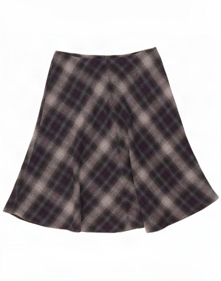 Marks & Spencer Dame Flared Skirt UK 12 Medium W30 Grey Plaid Polyester