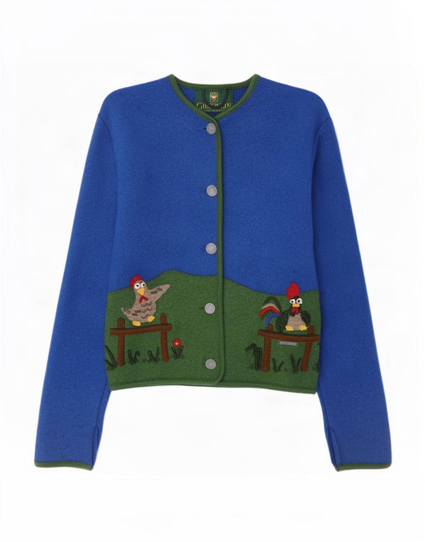 Giesswein Dame Cardigan Sweater UK 10 Small Blue Colourblock Novelty