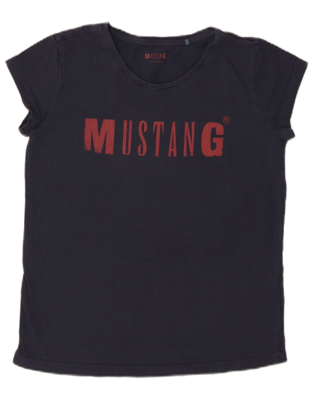 MUSTANG Grafisk T-shirt top til kvinder UK 10 Lille marineblå bomuld
