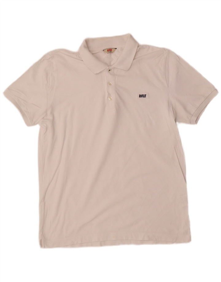 Rifle Herre poloshirt Medium hvid bomuld