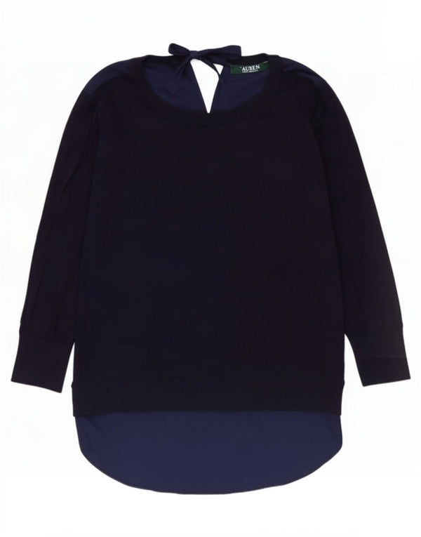Ralph Lauren Dame Top 3/4 ærmer UK 16 Large Navy Blue Bomuld