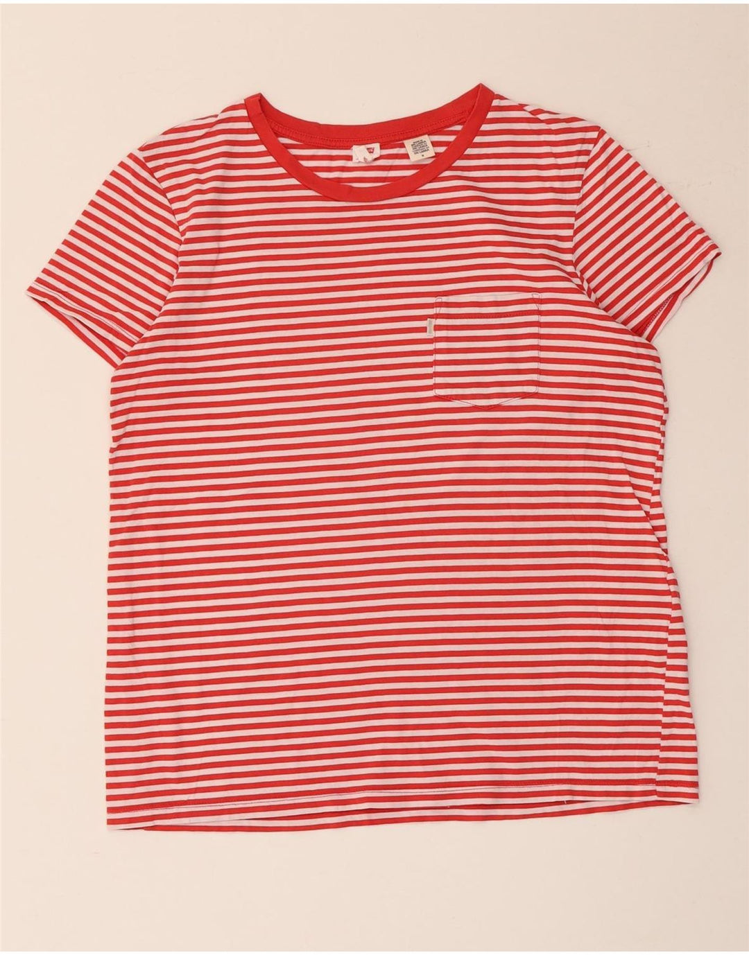 Levi's Dame T-Shirt Top UK 14 Medium Rød Nålestribet Bomuld